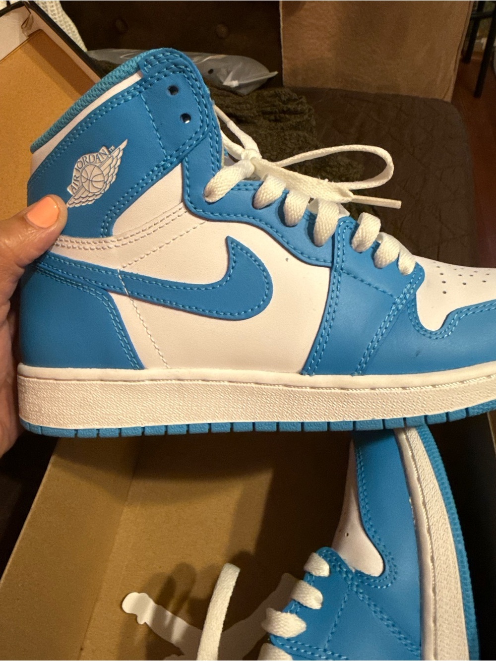 Jordan High-Top Sneakers in White and Bright Blue